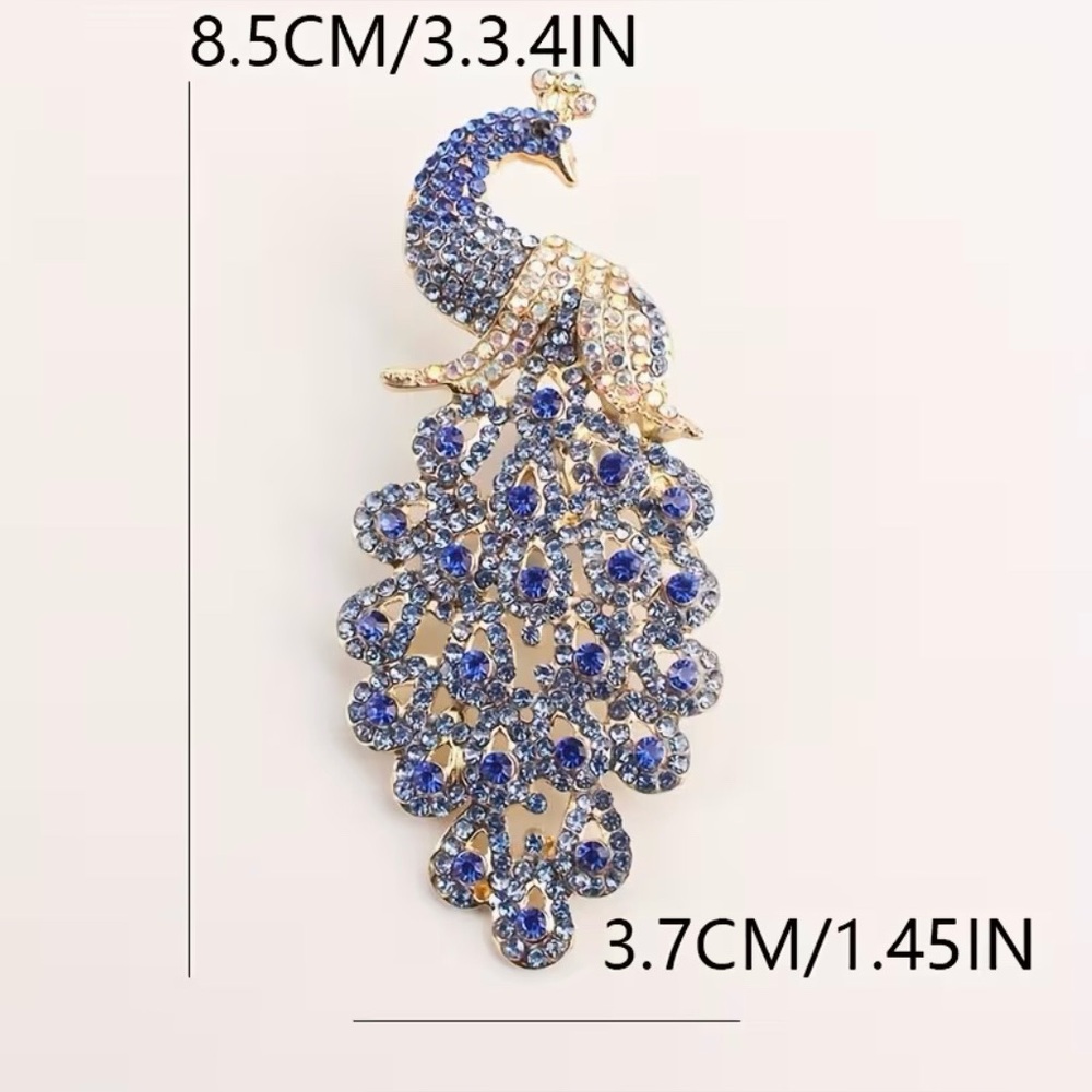 Peacock Rhinestone Encrusted Brooch Modern New Gold Tone - Picture 3 of 4